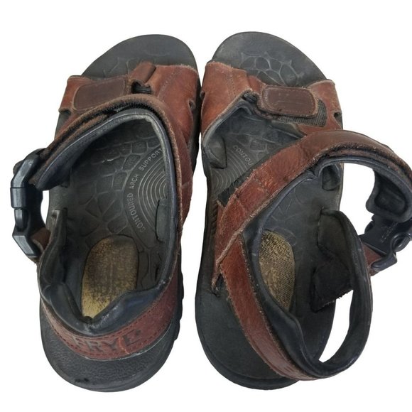 Frye Mens 10 Brown Leather Buckle Strap Open Toe F main image 6